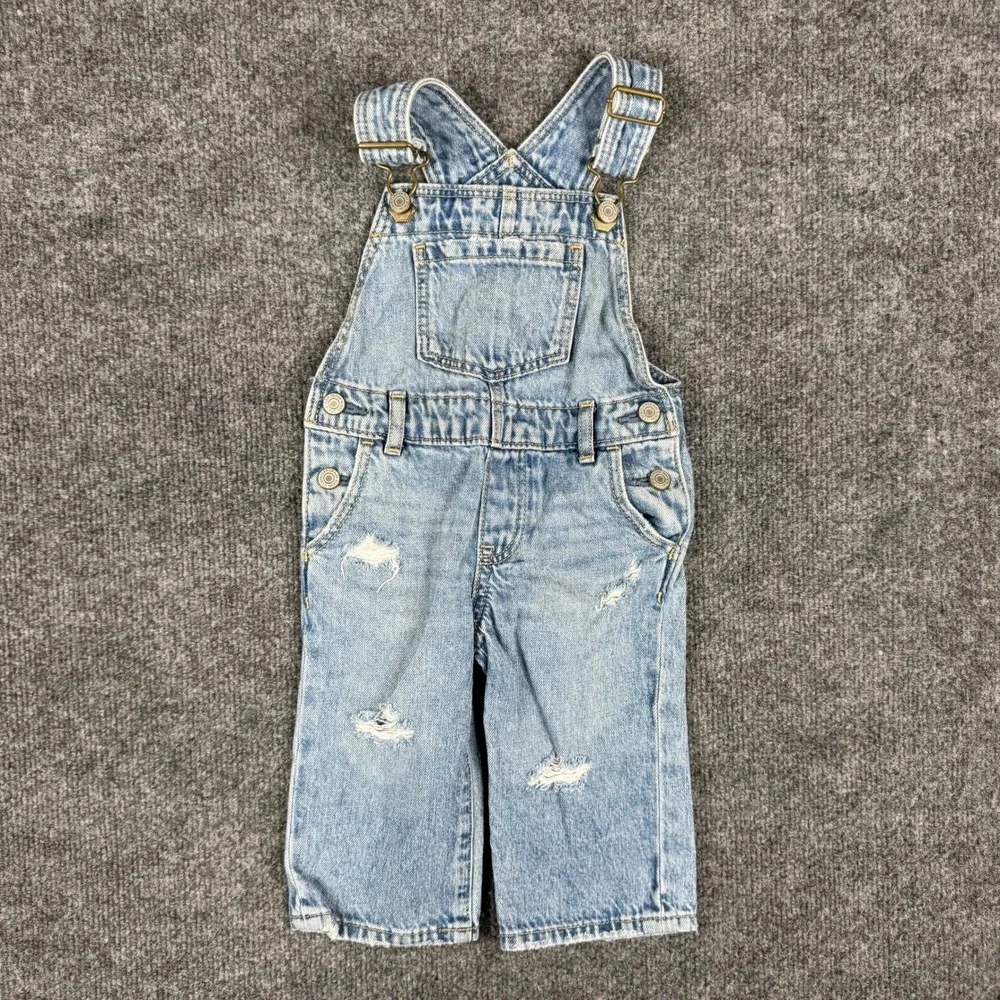 Baby Gap Overalls Toddler Size 12-18 Months Blue Distressed Cotton Denim Bibs
